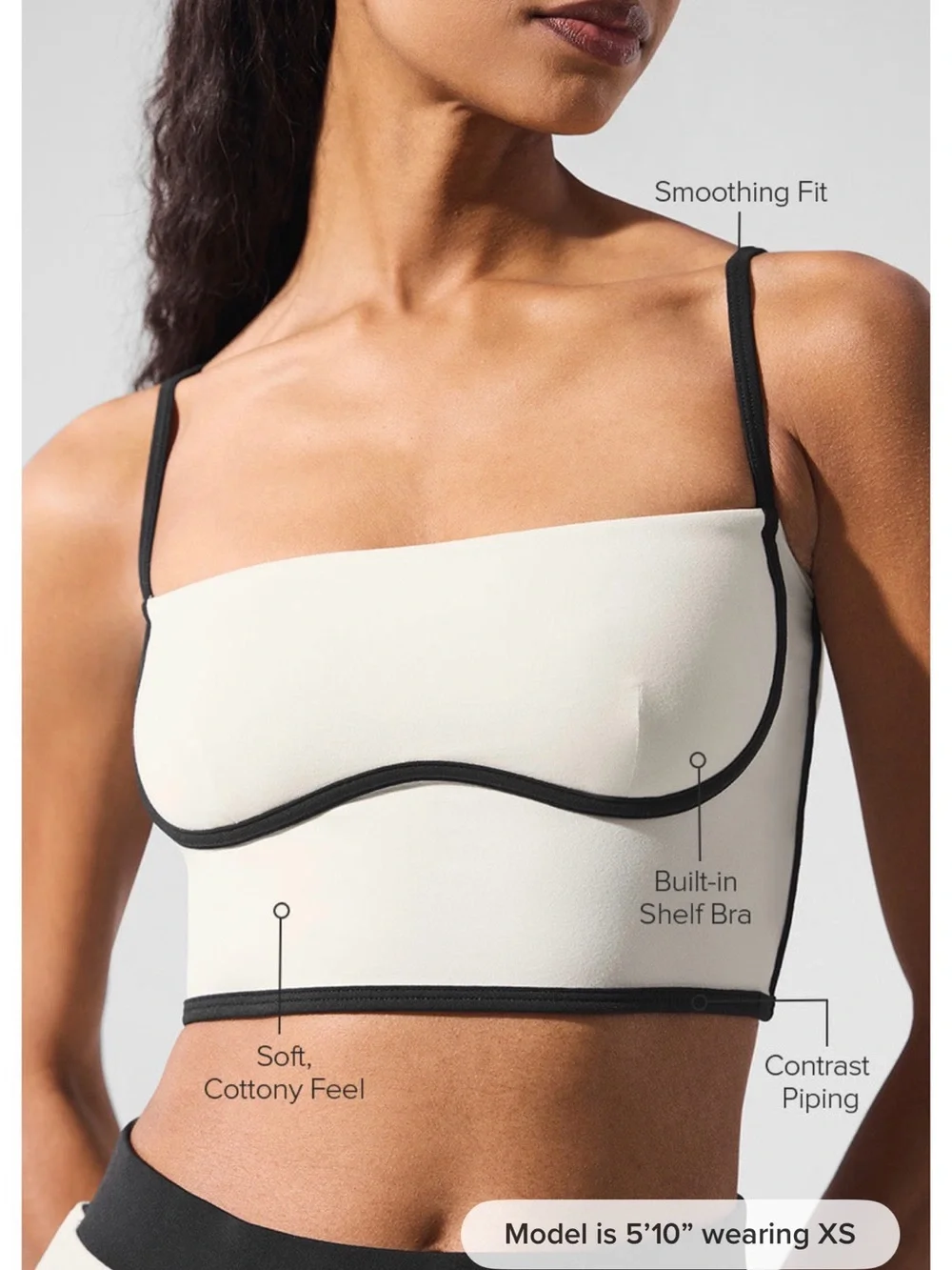 ALO Yoga Cream Crop Brami with Black Trim